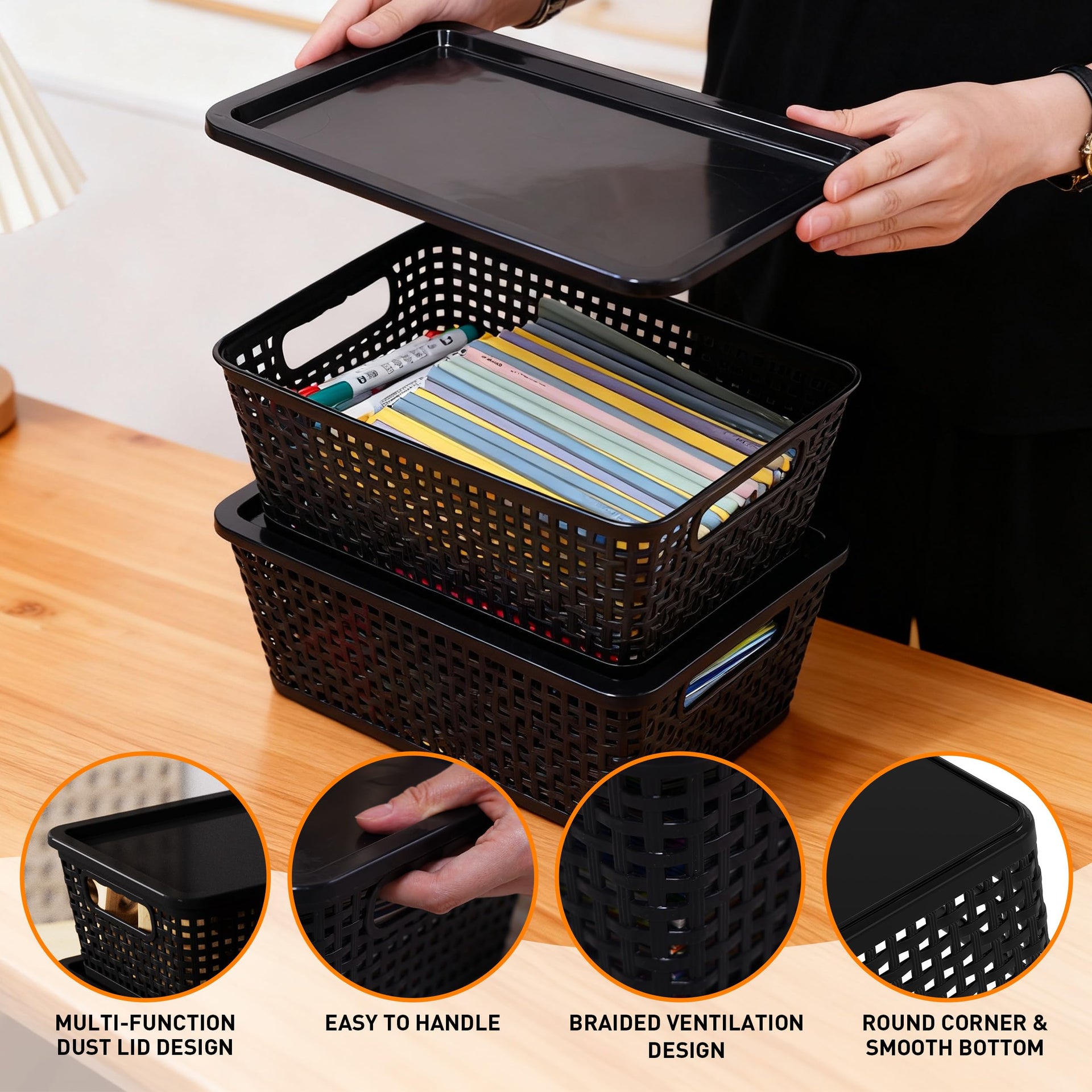 Plastic Storage Baskets With Lid (8 Count)