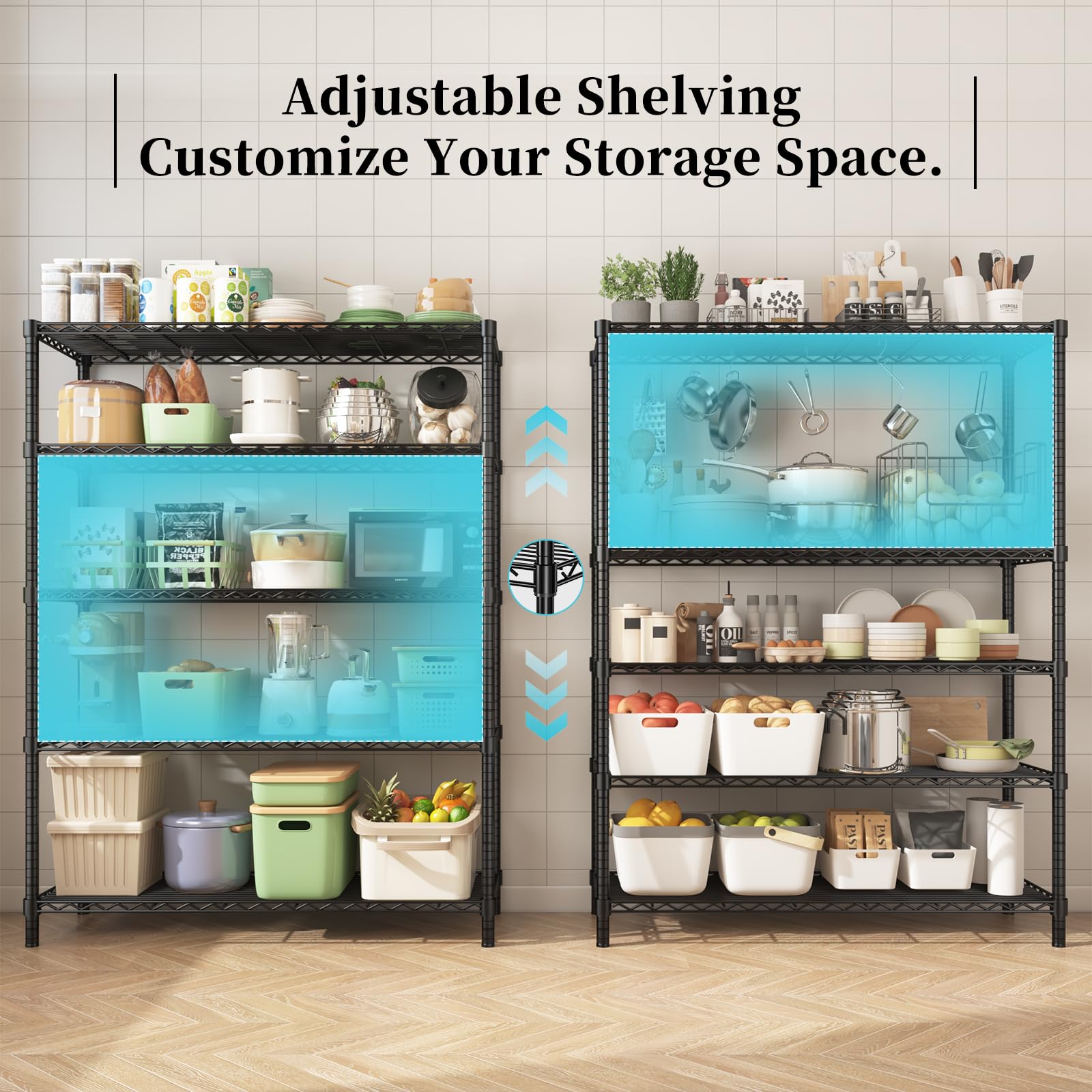 45" W x 20" D x 72" H Wire Shelving Unit with Lockable Wheels