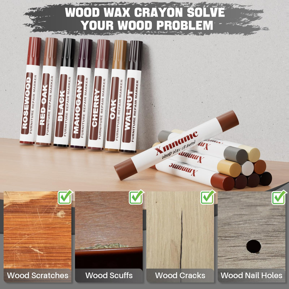 Wood Filler Sticks 20 Colors Wood Wax Crayons for Scratches