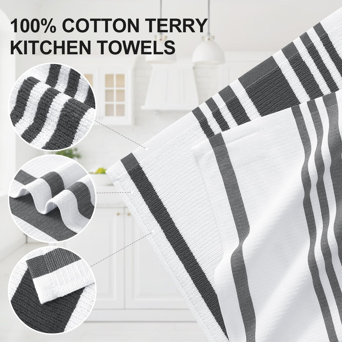 Premium Cotton Stripe Kitchen Towels 8 Pack (8 Count)