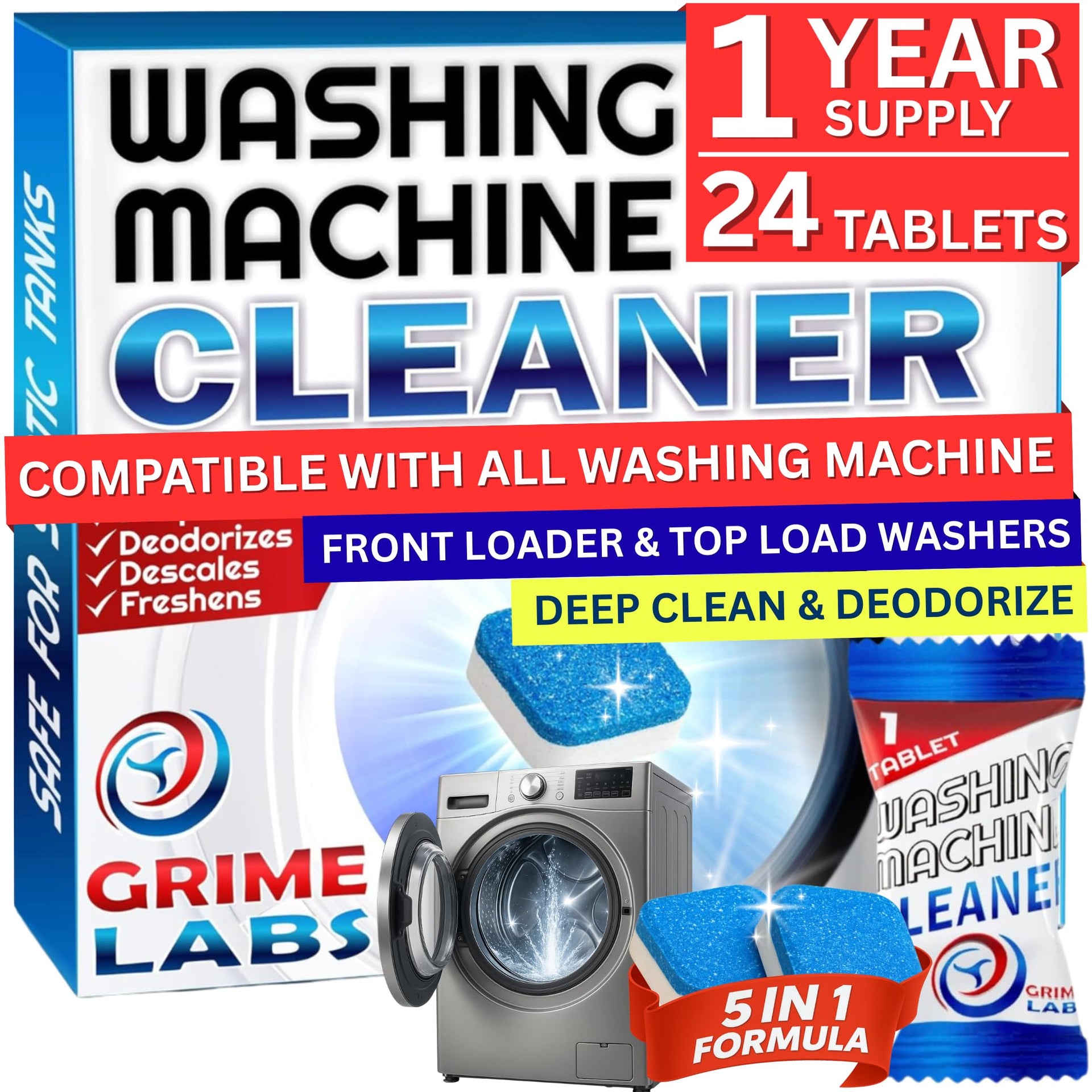 Washing Machine & Dishwasher Cleaner Tablets Bundle (48 Count)