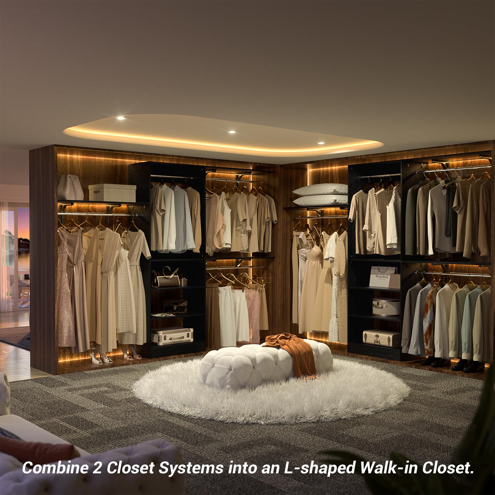 8FT Closet System with 3 Wooden Storage Shelves