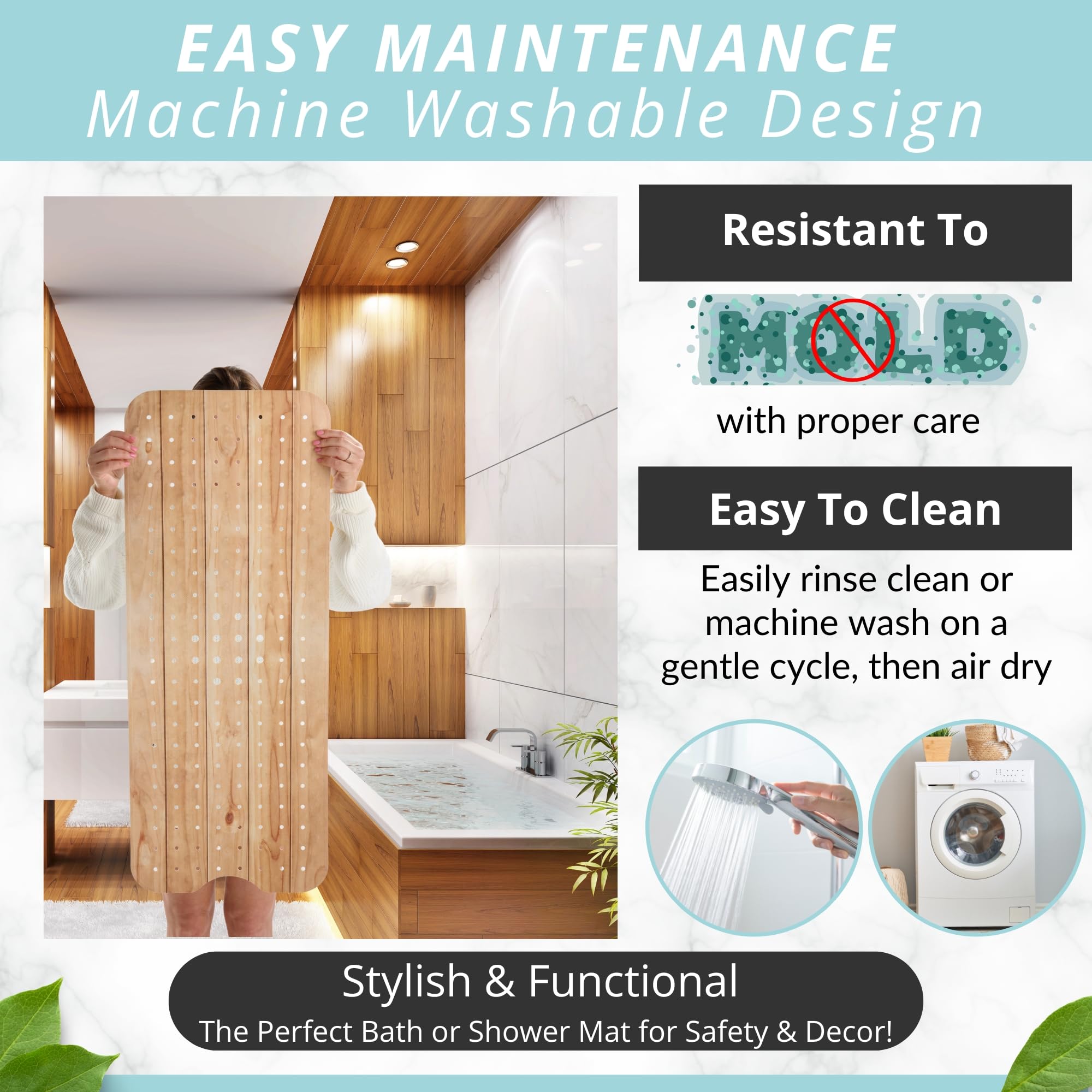 Non Slip Bath & Shower Mat 40x16 Extra Long