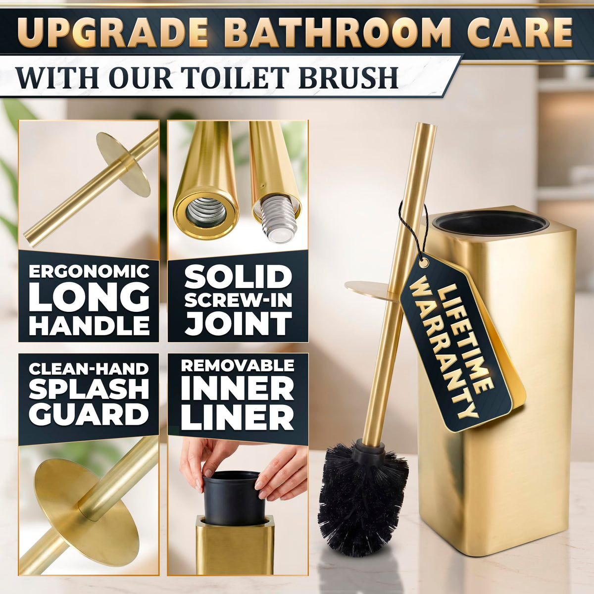 Gold Toilet Brush and Holder Set