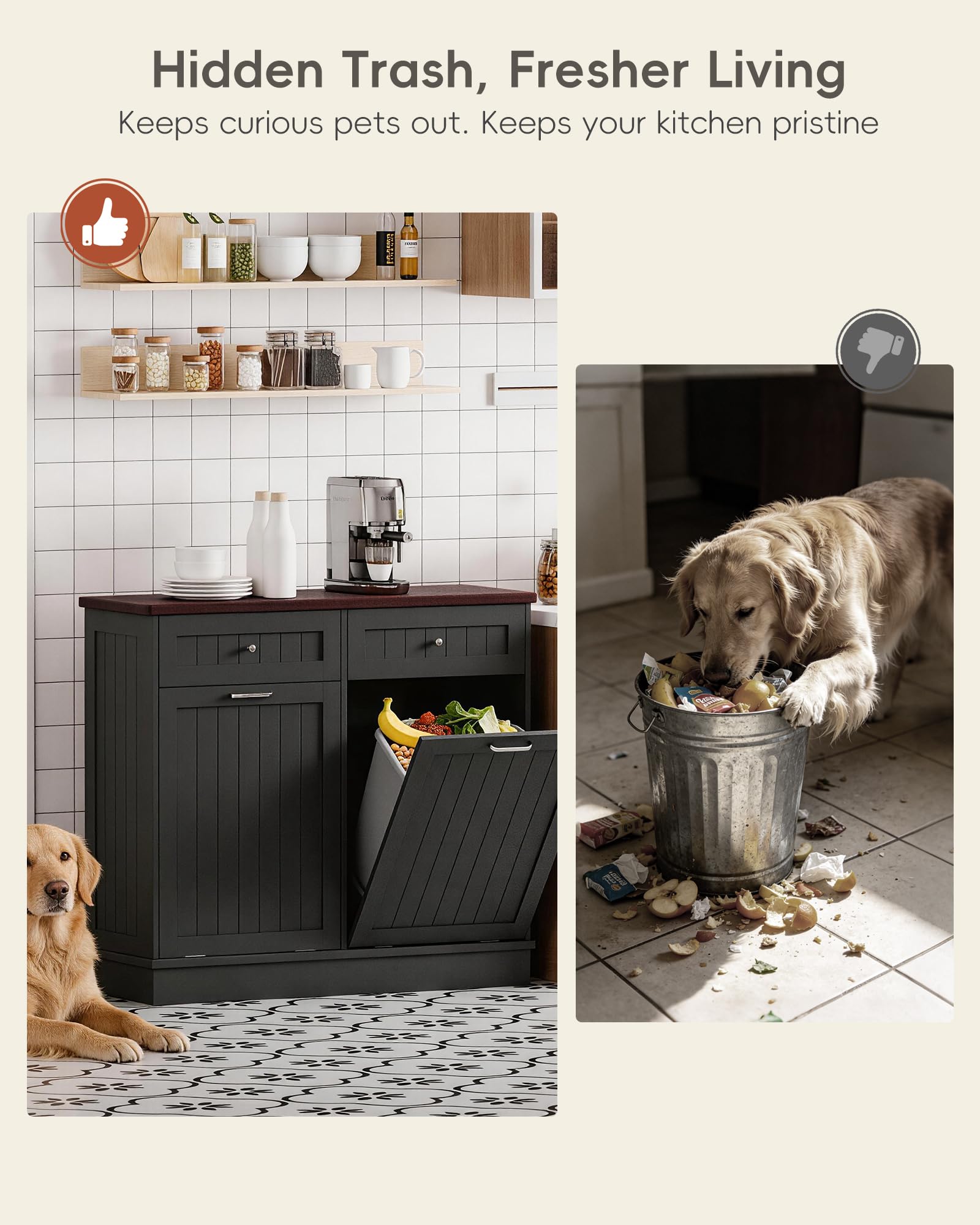 2 x 10 Gallon Tilt Out Trash Cabinet with 2 Big Storage Drawer
