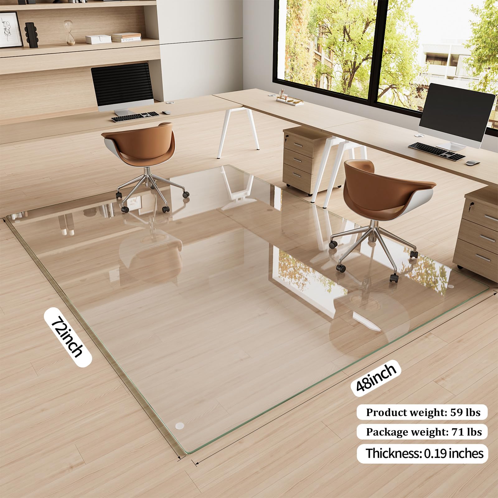 Tempered Glass] 48" x 72" Glass Office Chair Mat for Carpet