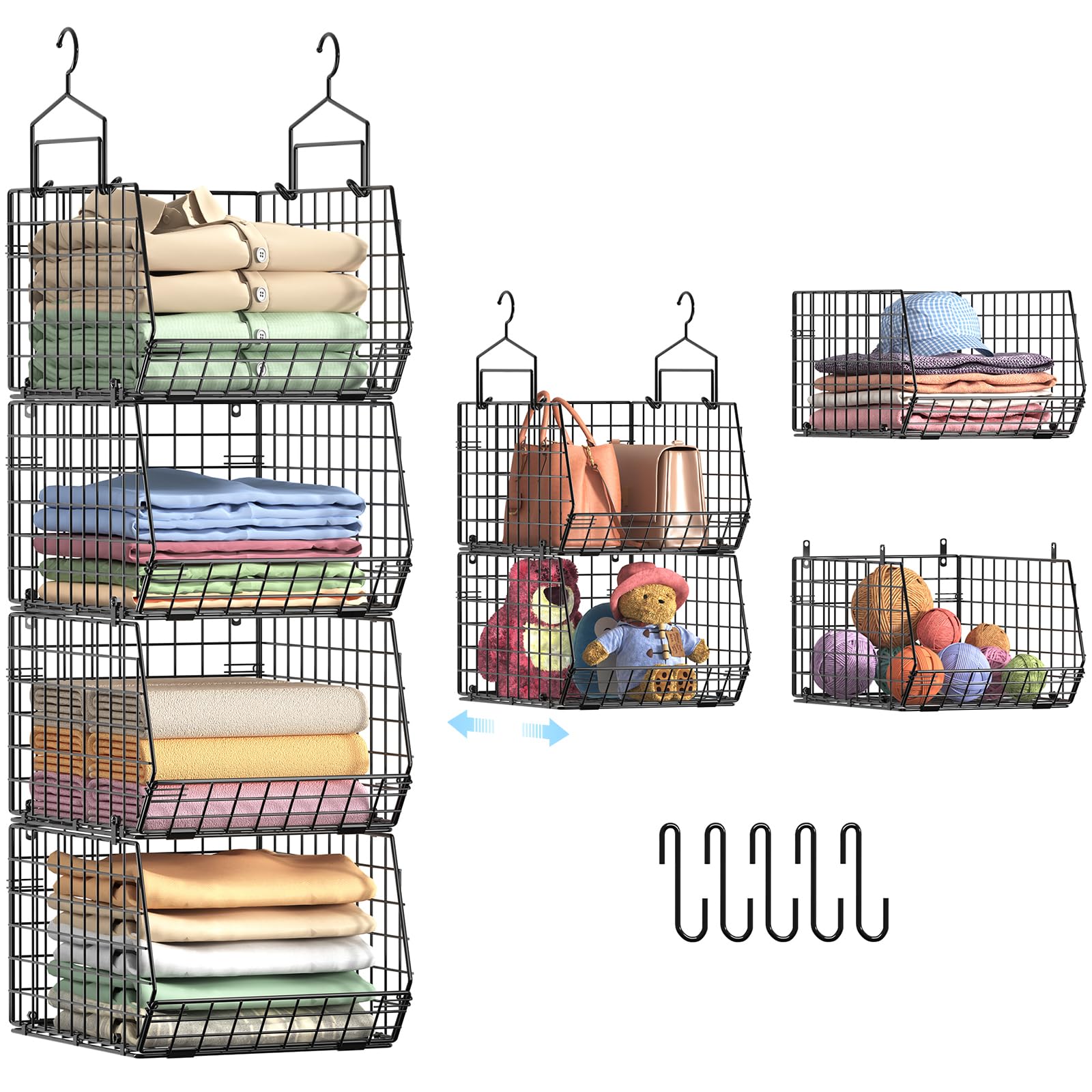 4" Extra Deeper Hanging Closet Organizers and Storage (4 Count)