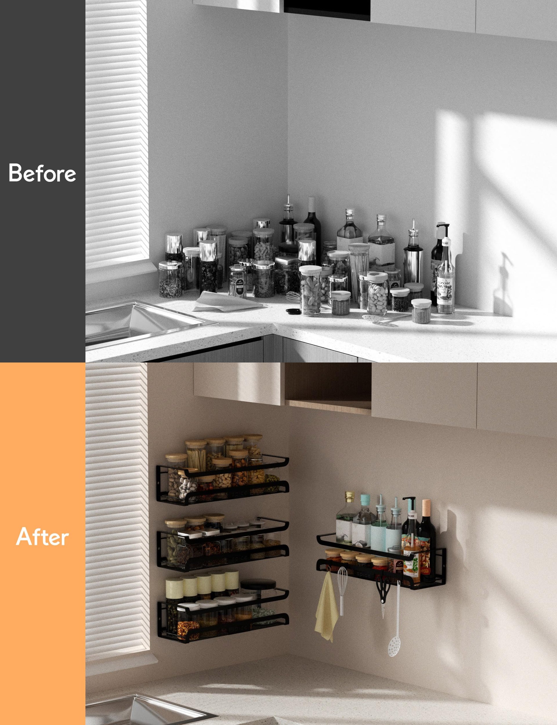 Spice Rack Wall Mount with Hooks (2 Count)