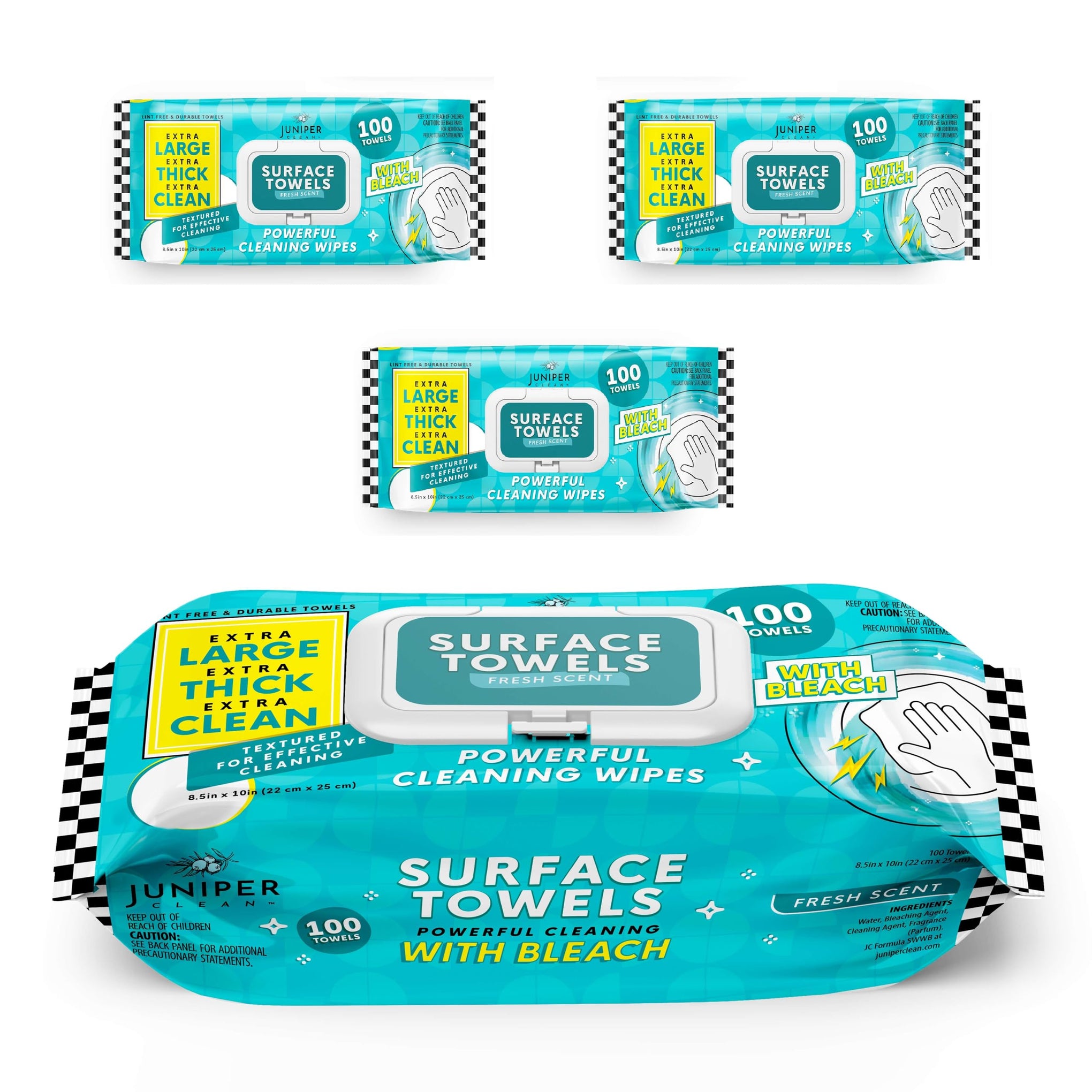 3 Packs Surface Wipes with Bleach (300 Count)
