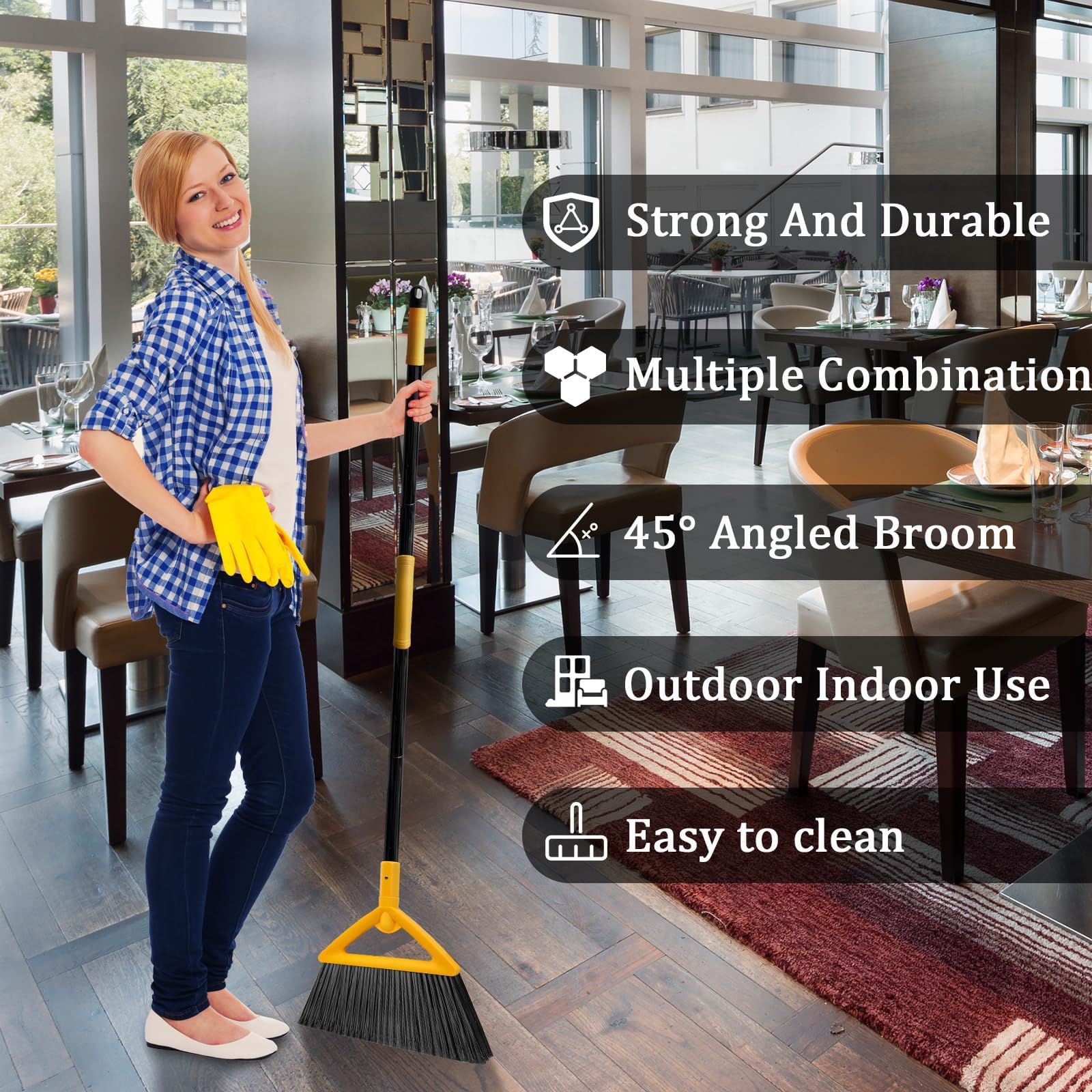 Heavy Duty Yellow Angle Broom with Long Handle (4 Count)