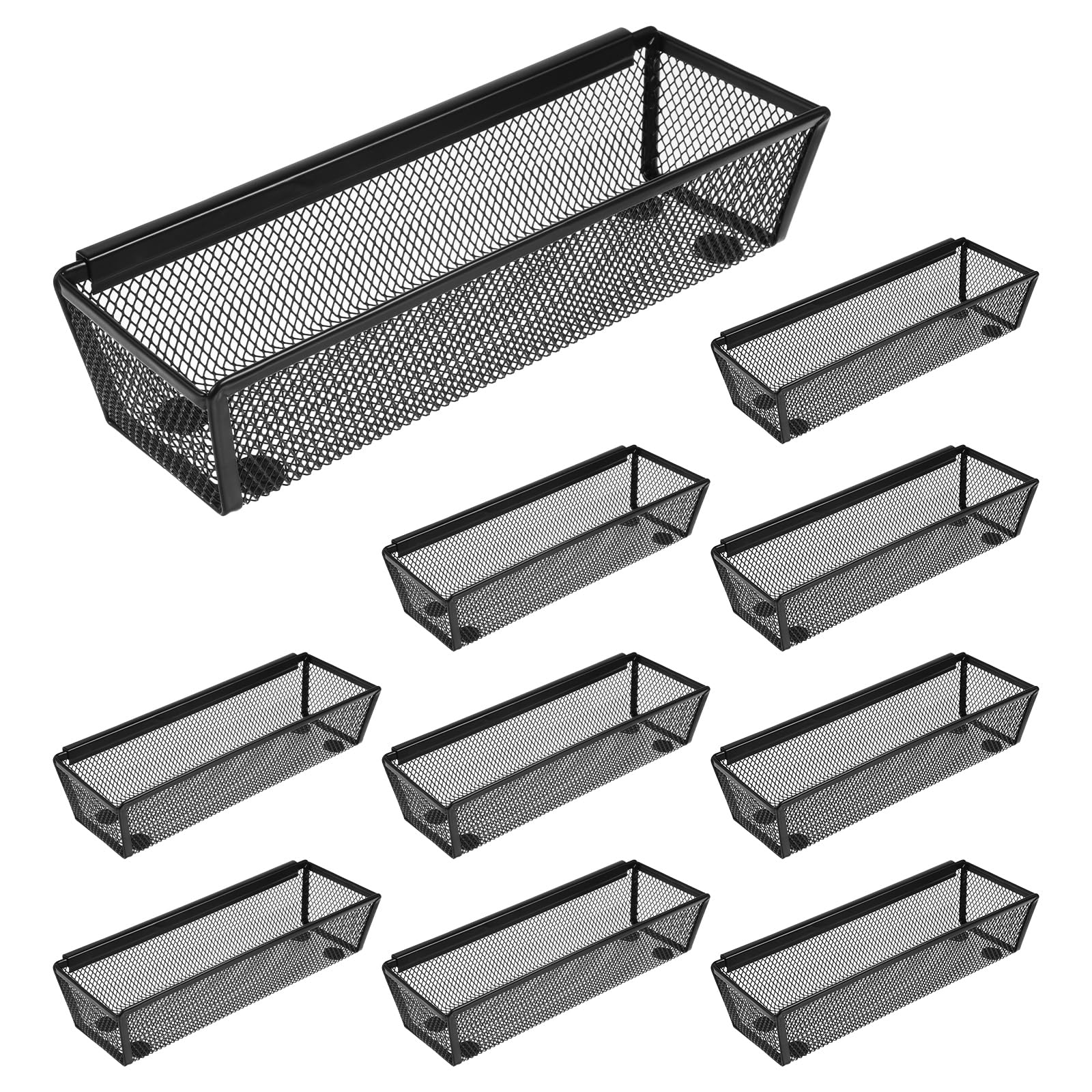 10 Pack Silverware Drawer Organizer 9 x 3 x 2 Inch Mesh Utensil Organizer for Kitchen Drawers with Interlocking Arm for Flatware Knives Spoons Fork Cosmetic Utensil Tabletop Storage Tray (10 Count)