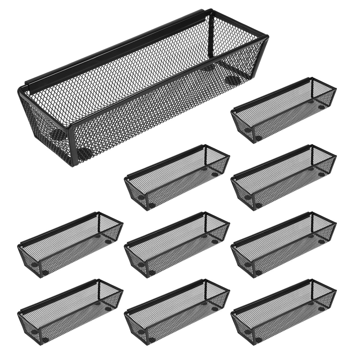 10 Pack Silverware Drawer Organizer 9 x 3 x 2 Inch Mesh Utensil Organizer for Kitchen Drawers with Interlocking Arm for Flatware Knives Spoons Fork Cosmetic Utensil Tabletop Storage Tray (10 Count)