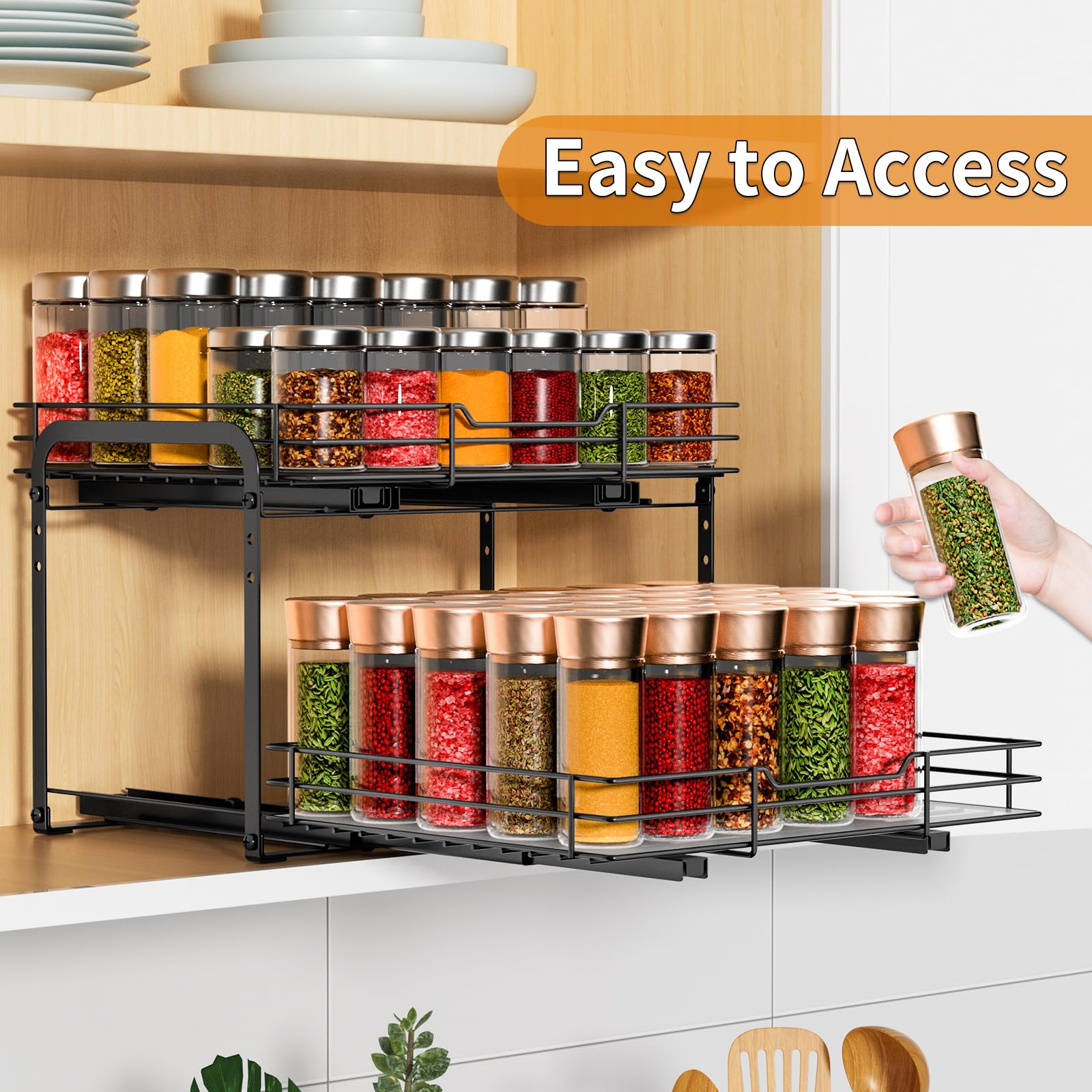 2 Tier Height Adjustable Pull Out Spice Rack