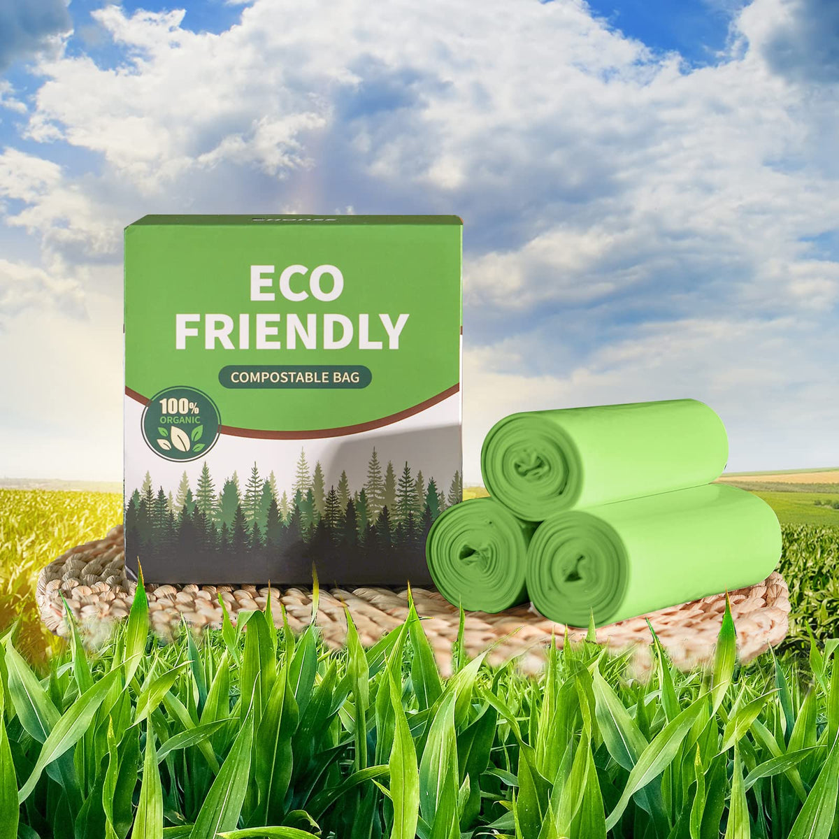Compostable Trash Bags 2.6 Gallon 100 Counts Compost Small Garbage Bag for Kitchen Bathroom BPI Certified