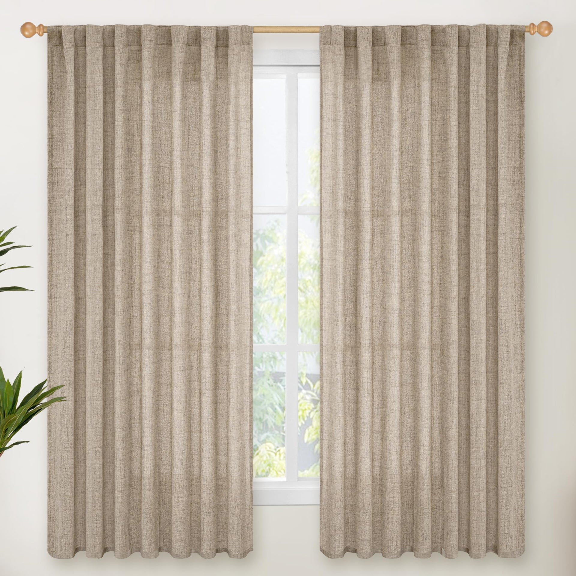 Oatmeal Linen Curtains 60 X 63 Inch Length (2 Count)