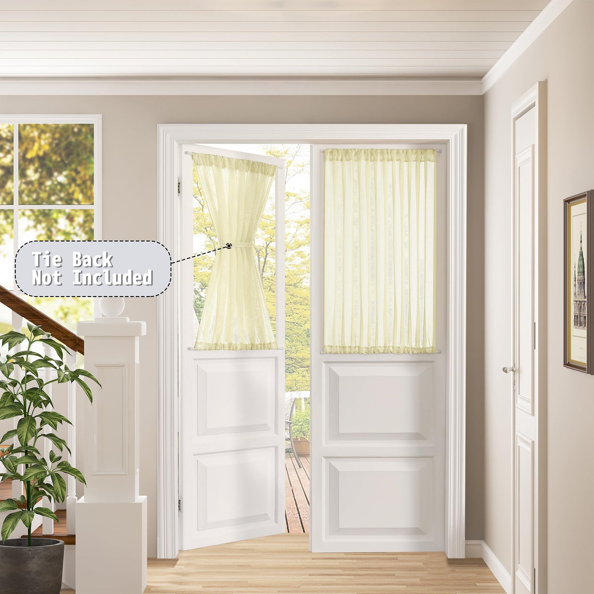 Small Sheer Door Curtain Closet Linen Textured Curtain Sheers Doorway Light Filtering Voile French Door Rod Pocket Curtains Patio Glass Doors