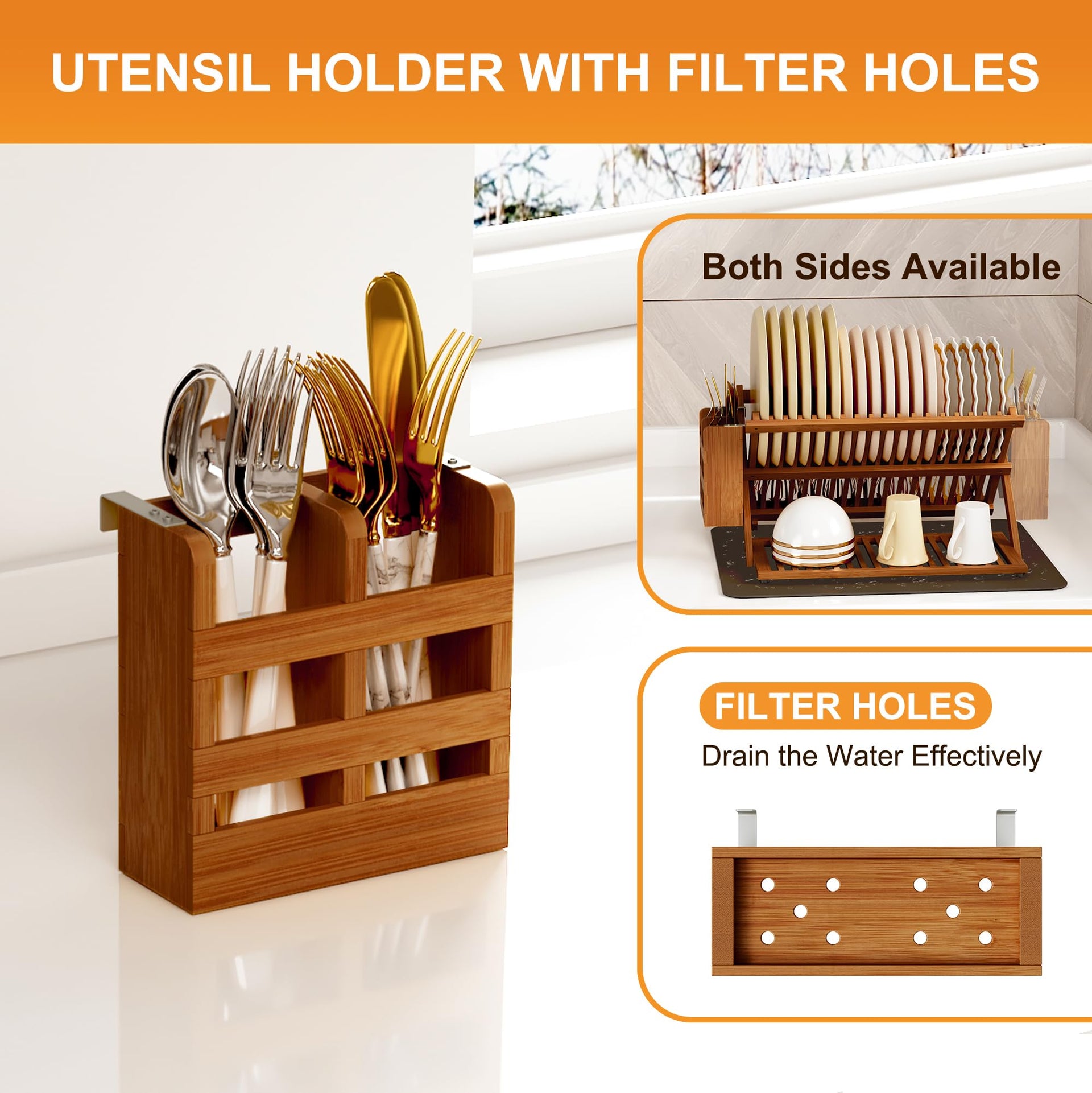 Teak Dish Drying Rack with Utensil Holder