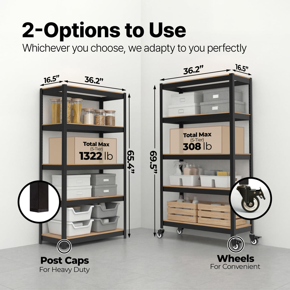 House Black 36.2" W 5 Tier Rolling Storage Shelves Metal Cart
