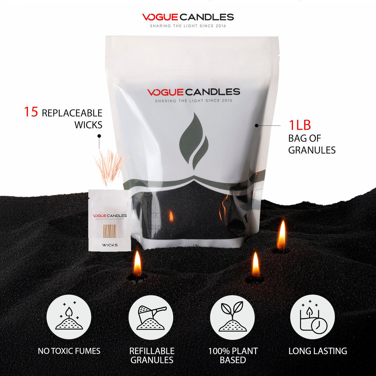 Vogue Candles Black Pearled Candle Sand Wax (16 Ounce)