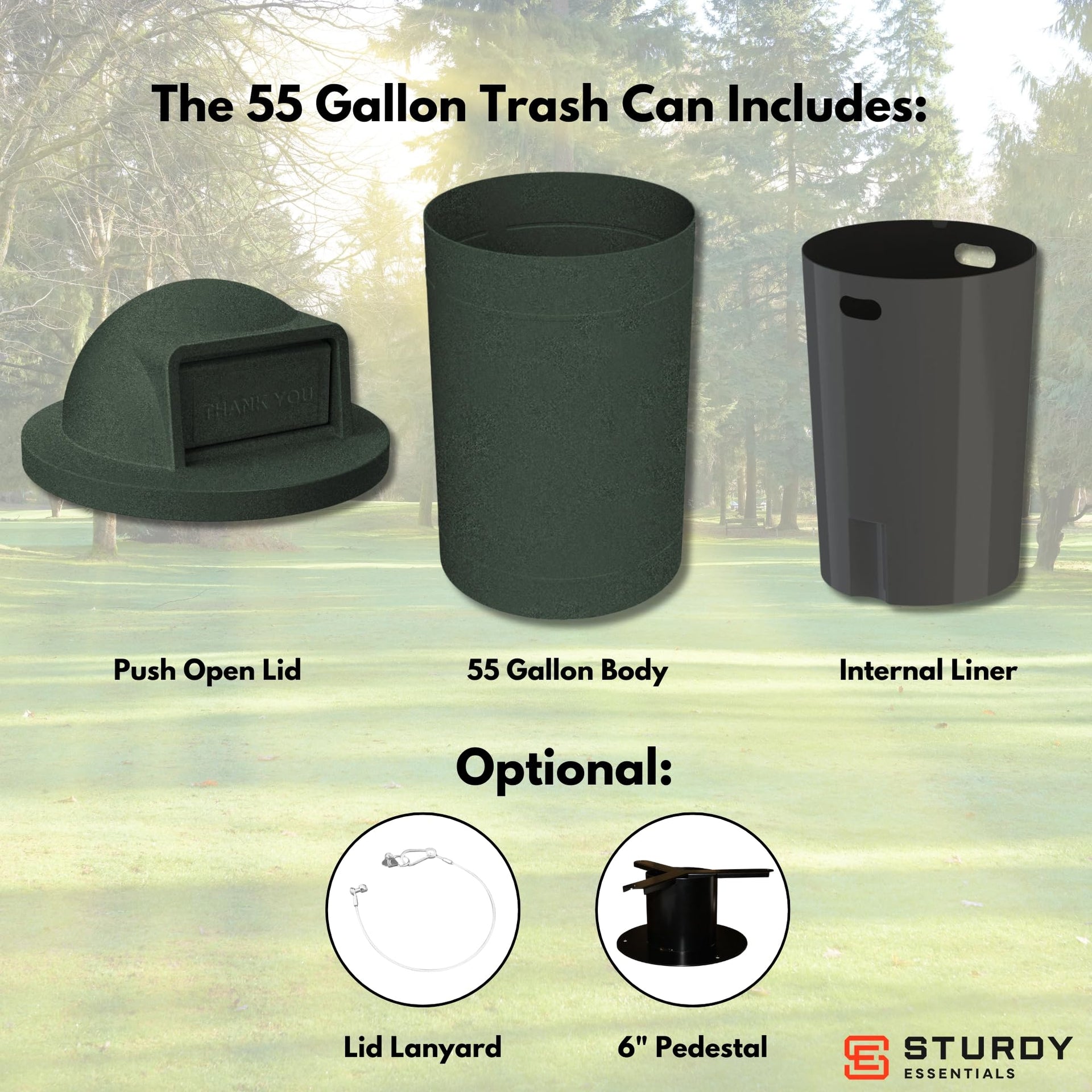 Campus Collection 55 Gallon Plastic Commercial Garbage Can with Push Lid