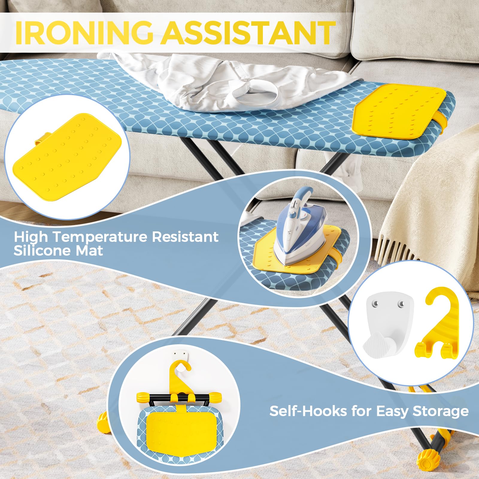 Foldable 7 Level Heigh Adjustable Ironing Board with Iron Rest