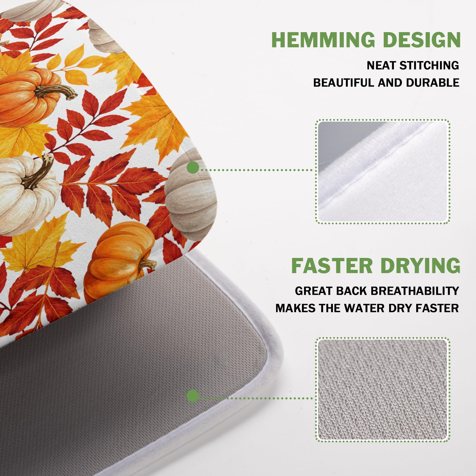 Fall Pumpkin Dish Drying Mat for Kitchen Counter 16x18 Inch Autumn Pumpkins Maple Leaves Drying Mats Thanksgiving Absorbent Reversible Dish Pad Fast Dry Drainer Mat Protector for Countertop Coffee Bar
