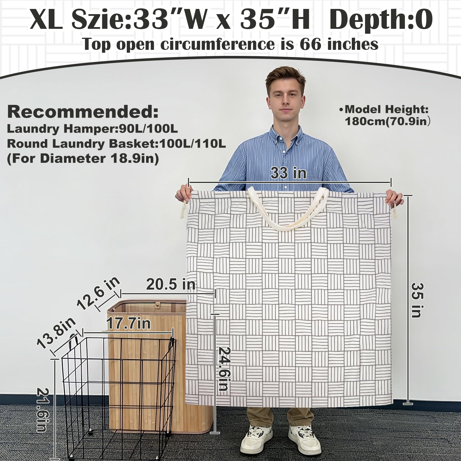 Canvas Laundry Bag with Handles & Drawstring