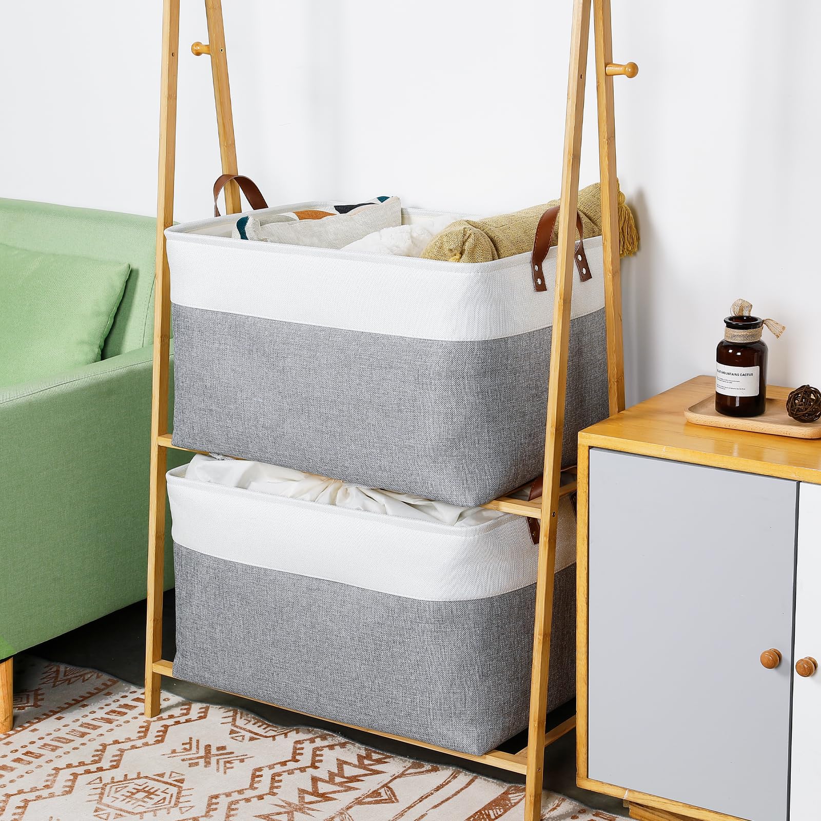Extra Large Storage Baskets for Organizing 22"x15"x13" Foldable Fabric Storage Baskets Organizer Bins with Handles Large Storage Basket for Shelves Closet Toys Books
