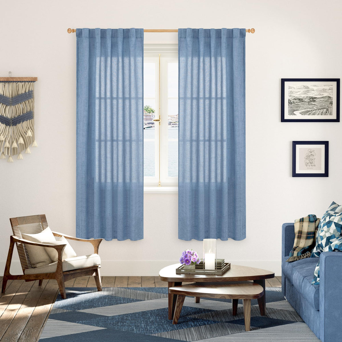 Light Blue Linen Curtains 72 Inches Long for Living Room Window (2 Count)