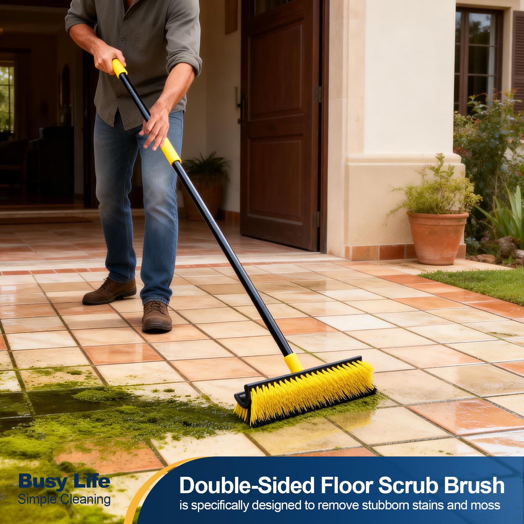 Double Sided Floor Scrub Brush Triangle Brush Heavy Duty 65.5"