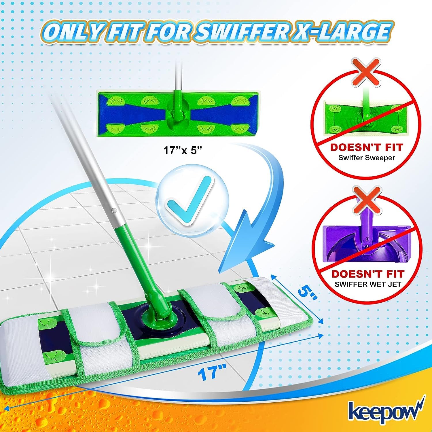 8 Pack Microfiber Mop Pads Compatible with Swiffer XL Mops (8 Count)