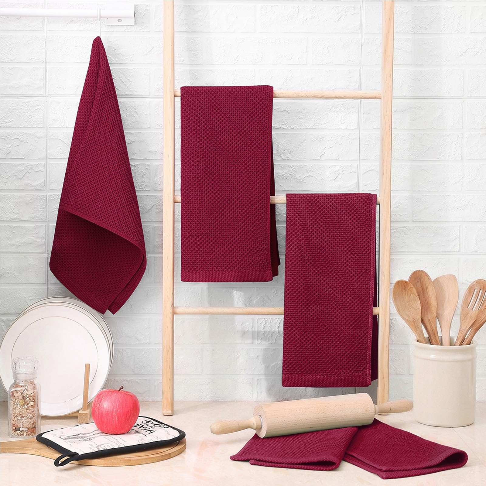100% Cotton Waffle Weave Kitchen Dish Towels 4 (4 Count)