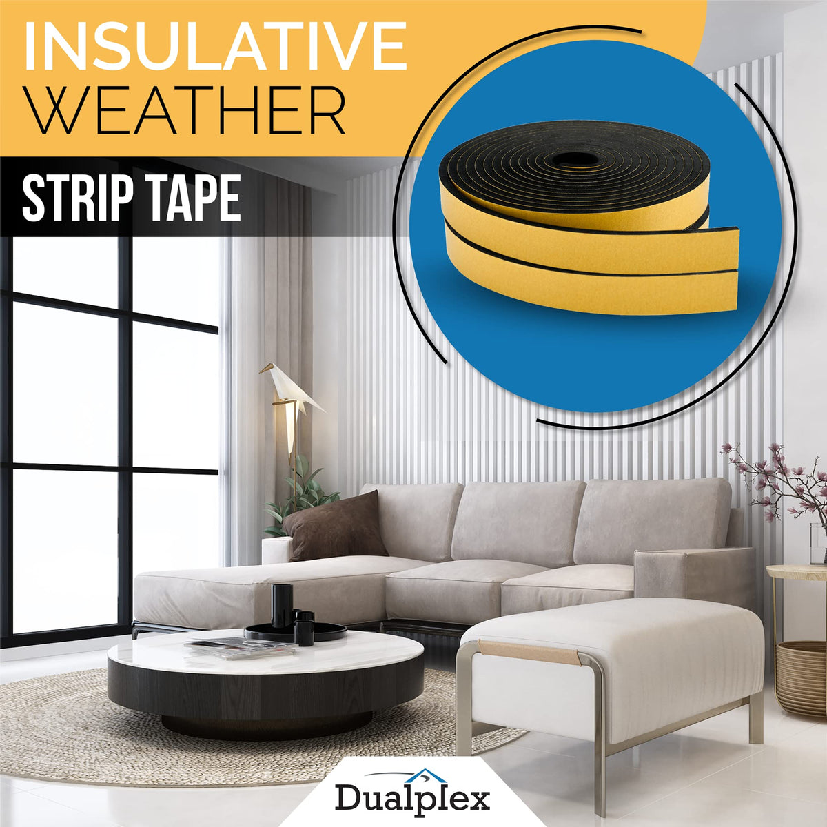 High Density Foam Weather Stripping Door Seal Strip Insulation Tape Roll for Insulating Door Frame (18 Foot)