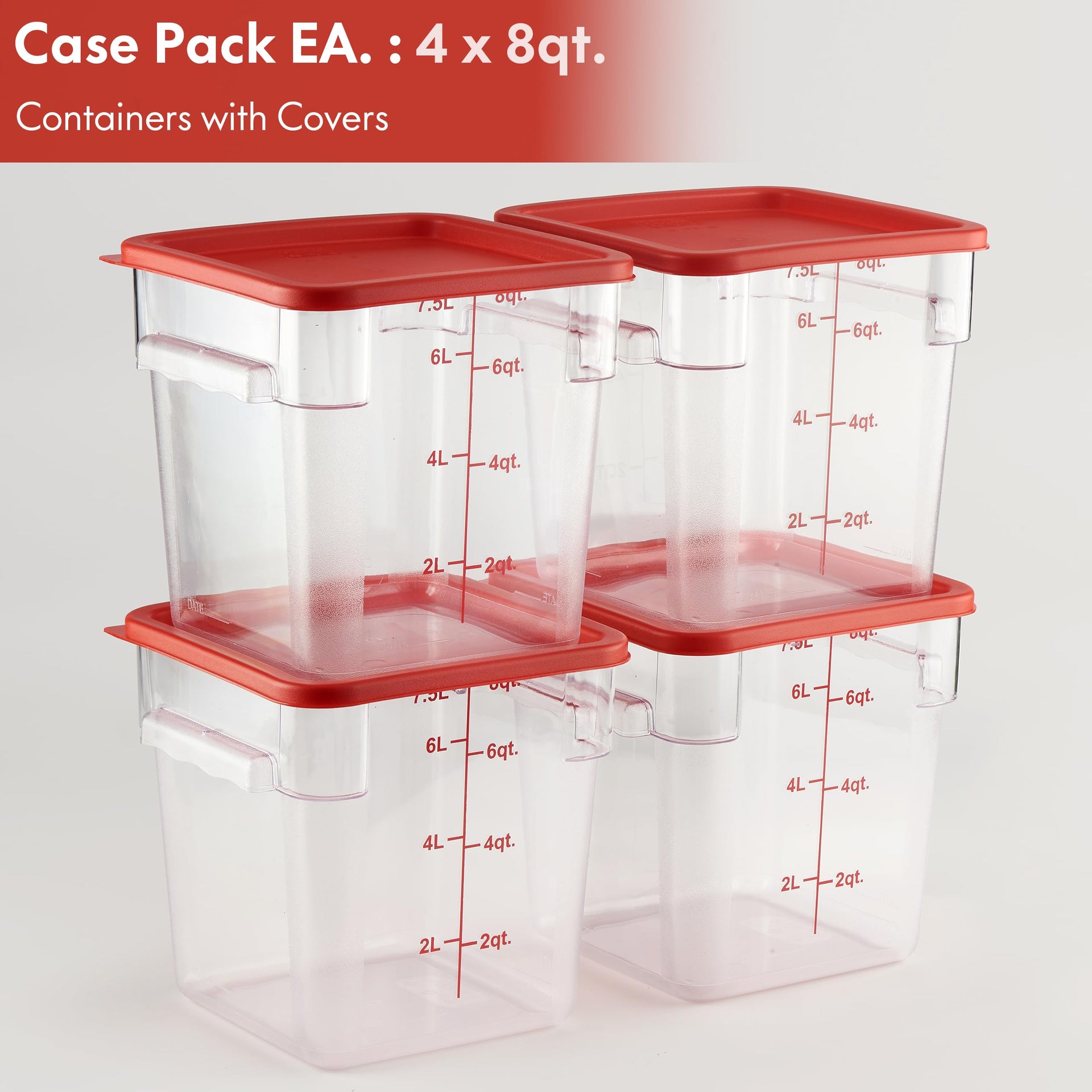 4 Pack Food Storage Container with Red Lid (4 Count)