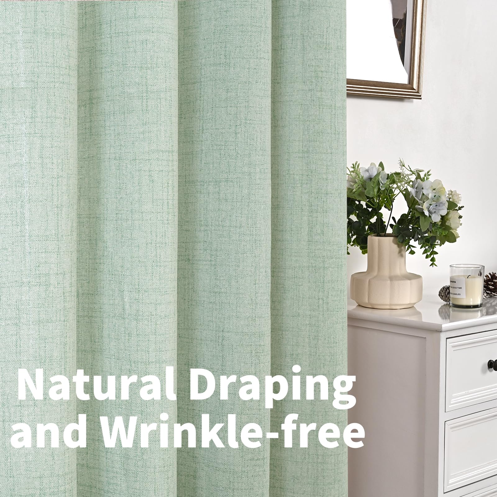 Sage Green Linen Curtains for Living Room 2 Panels (2 Count)
