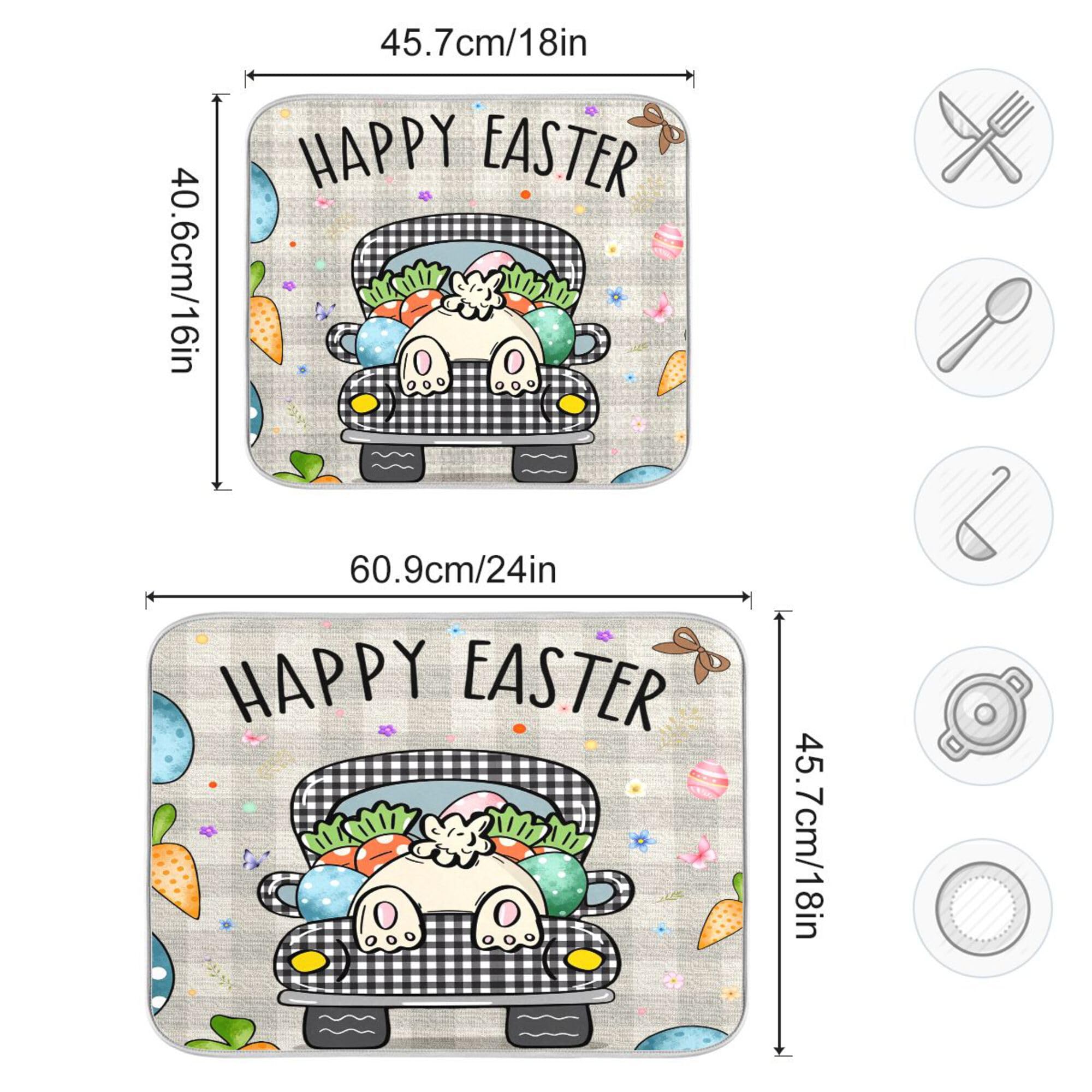 Easter Eggs Bunny Rabbit Dish Drying Mat Quick Absorbent 16x18 Easter Day Black White Buffalo Plaid Kitchen Drying Mat for Countertop Sink Reusable Dishes Mats Kitchen Essentials