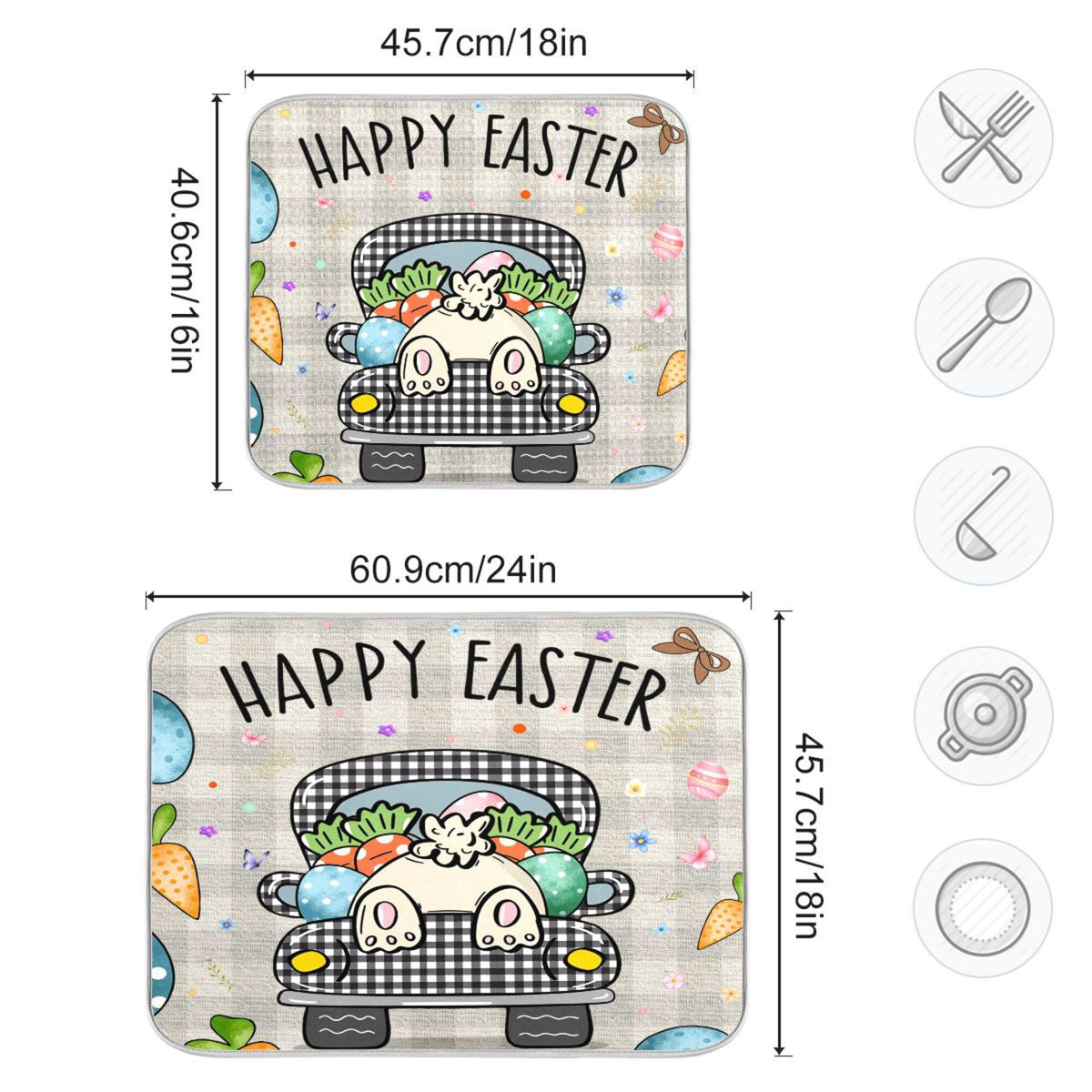 Easter Eggs Bunny Rabbit Dish Drying Mat Quick Absorbent 18x24 Easter Day Black White Buffalo Plaid Kitchen Drying Mat for Countertop Sink Reusable Dishes Mats Kitchen Essentials