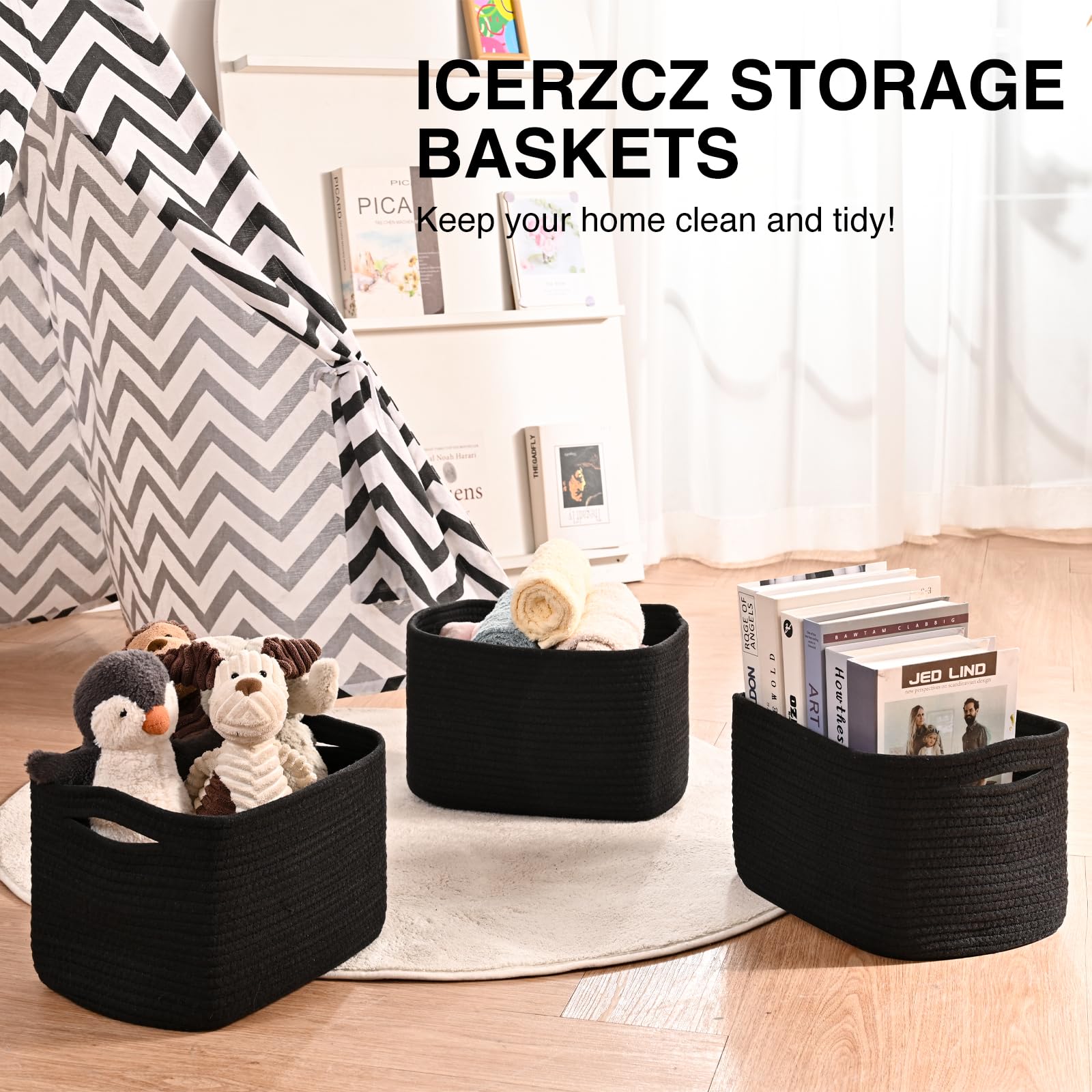 Black Storage Baskets for Shelves (4 Count)