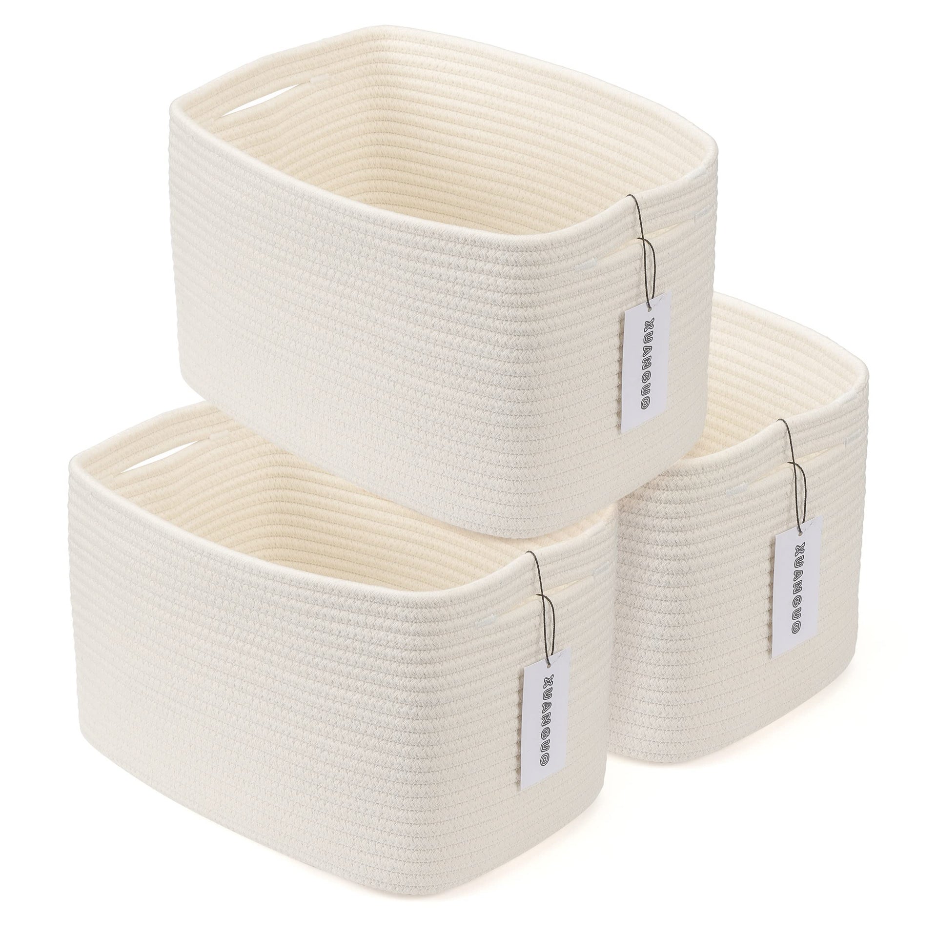 Woven Cotton Rope Storage Baskets 15x10x9.3" 3 Pack White