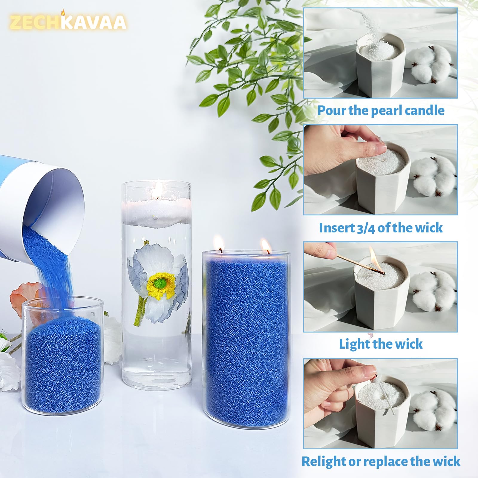 Salvia Scented Blue Pearled Candle 18oz Luxury Sand Candle Granulated Wax (18 Ounce)