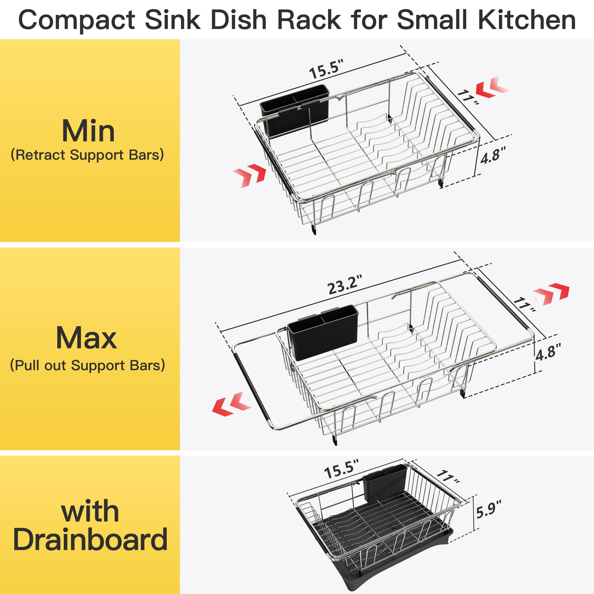 in Sink Dish Drying Rack with Drainboard and Utensil Holder