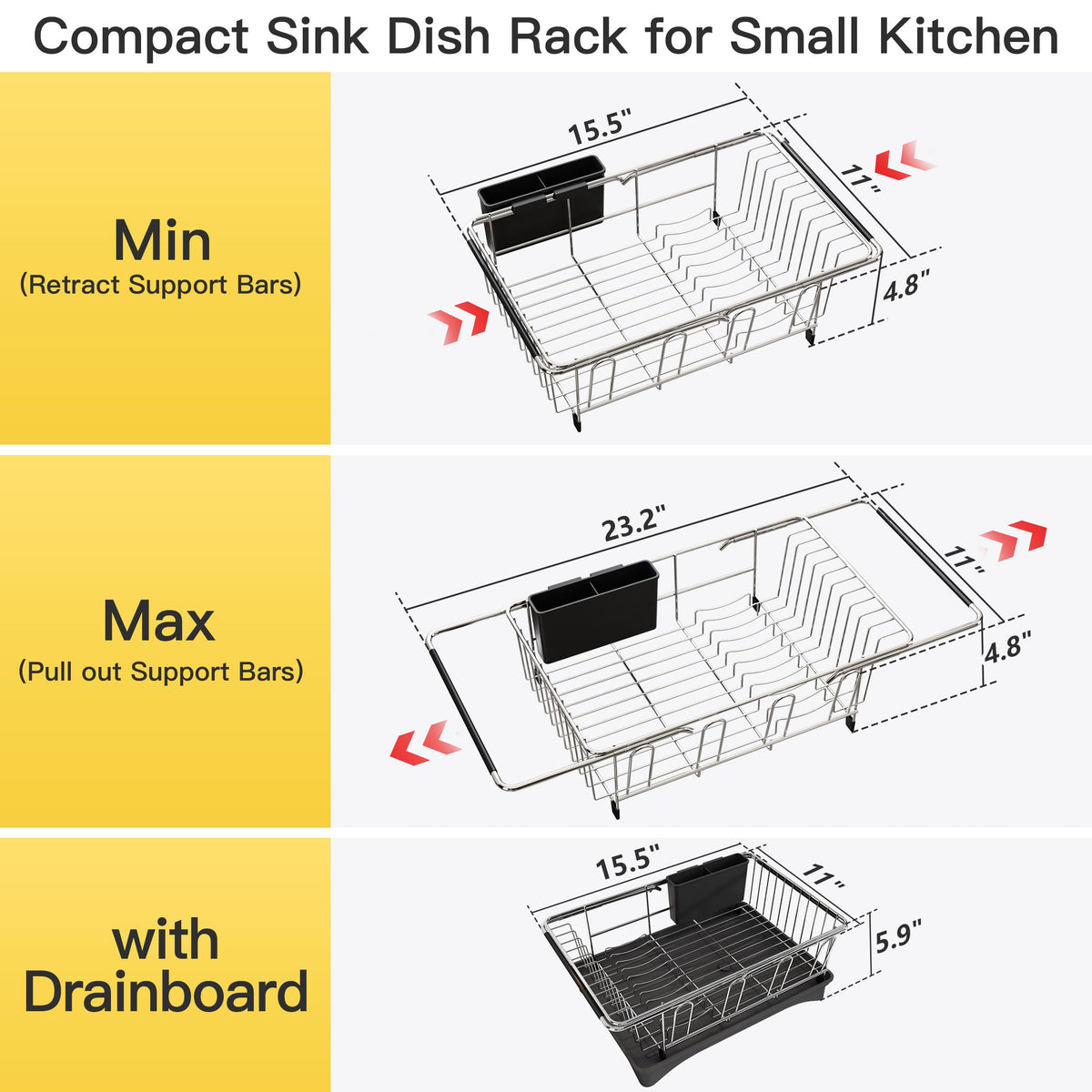 in Sink Dish Drying Rack with Drainboard and Utensil Holder