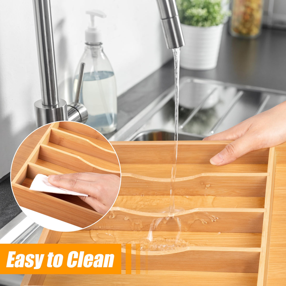 Bamboo Silverware Drawer Organizer