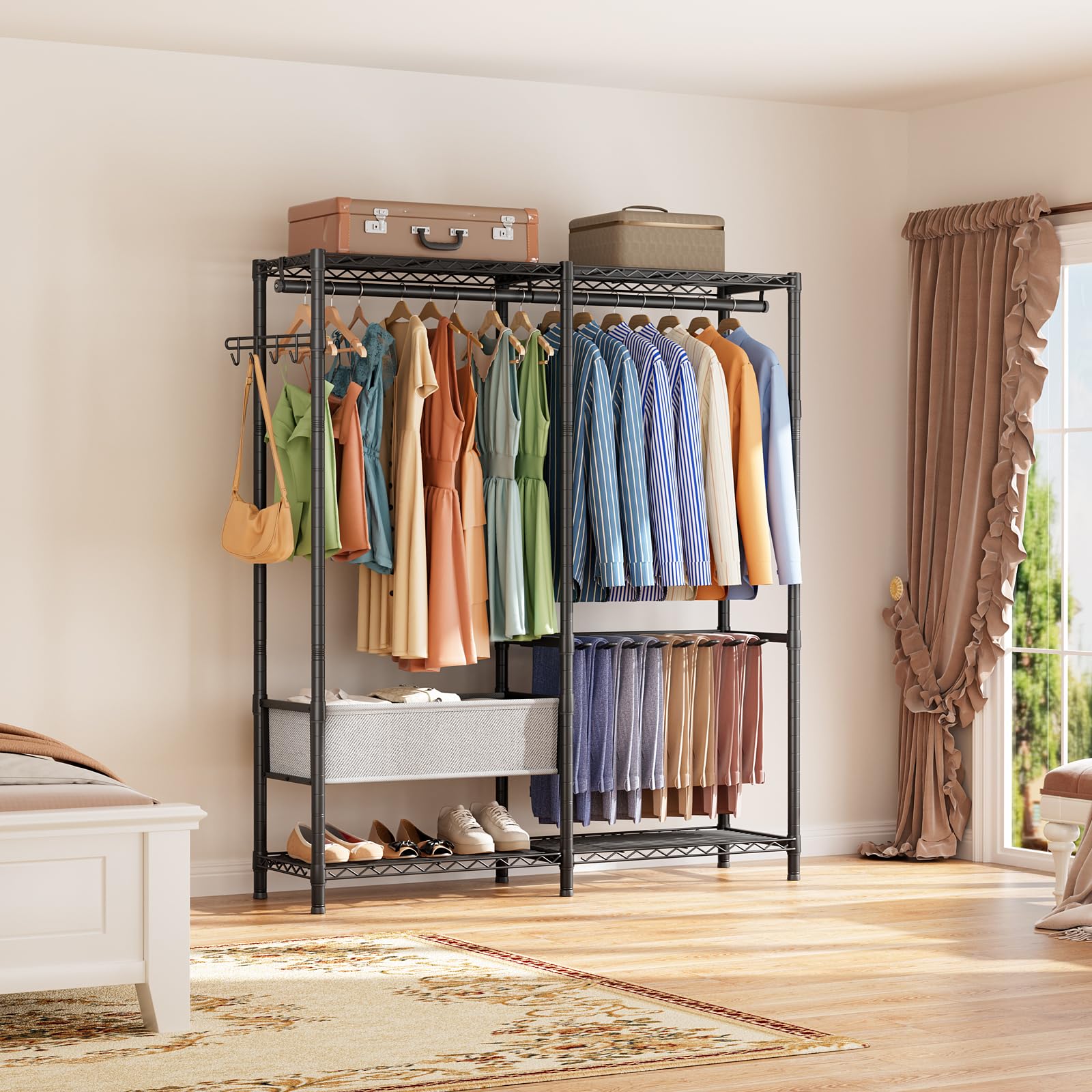 Heavy Duty Clothes Rack Metal Wardrobe with Adjustable Wire Shelves