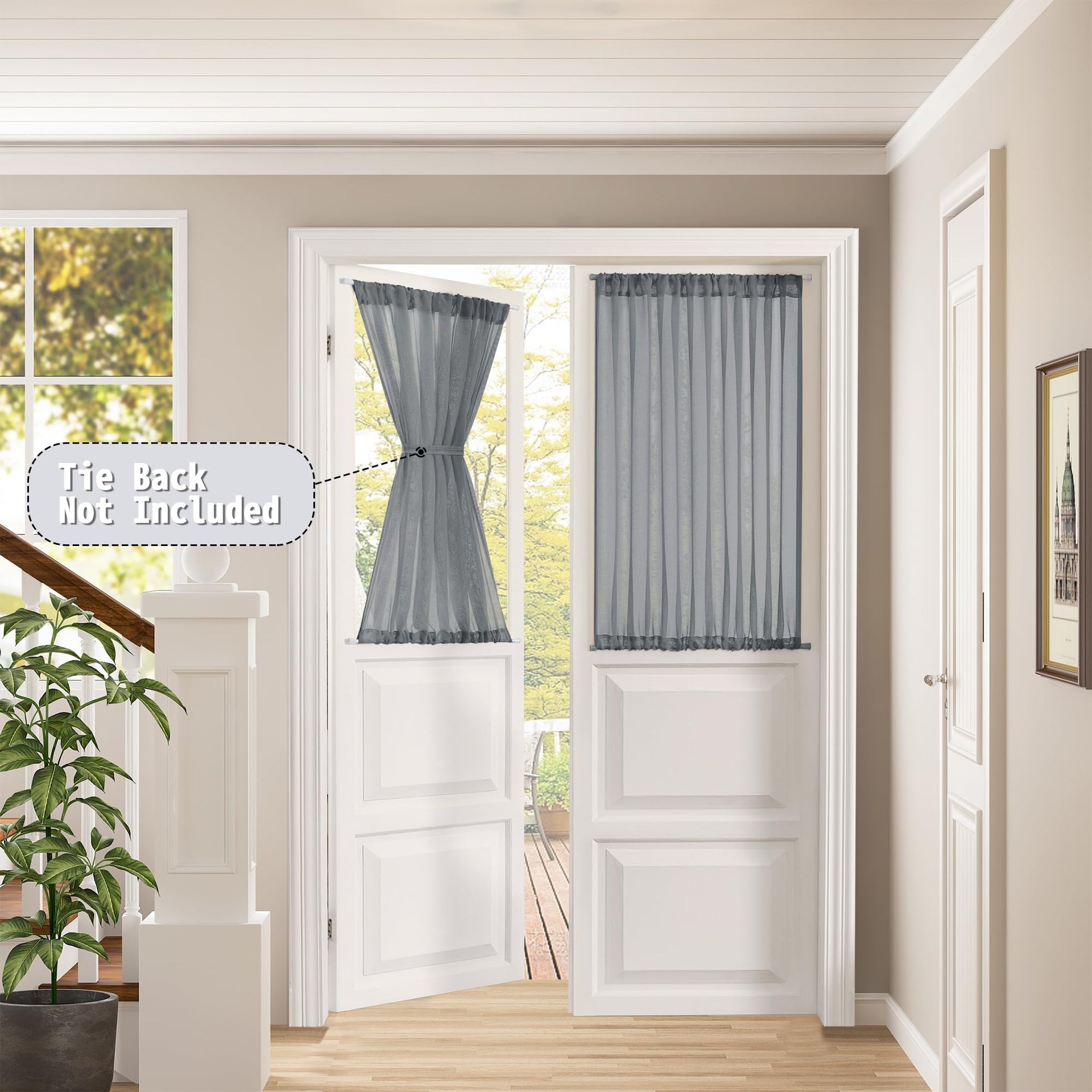 Short Sheer Door Curtain Closet Linen Textured Curtain Sheers Doorway Light Filtering Voile Patio Glass Doors Rod Pocket Curtains French Door