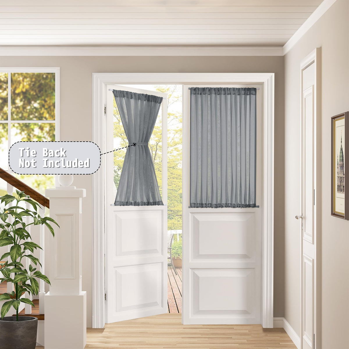 Small Sheer Door Curtain Closet Linen Textured Curtain Sheers Doorway Light Filtering Voile French Door Rod Pocket Curtains Patio Glass Doors