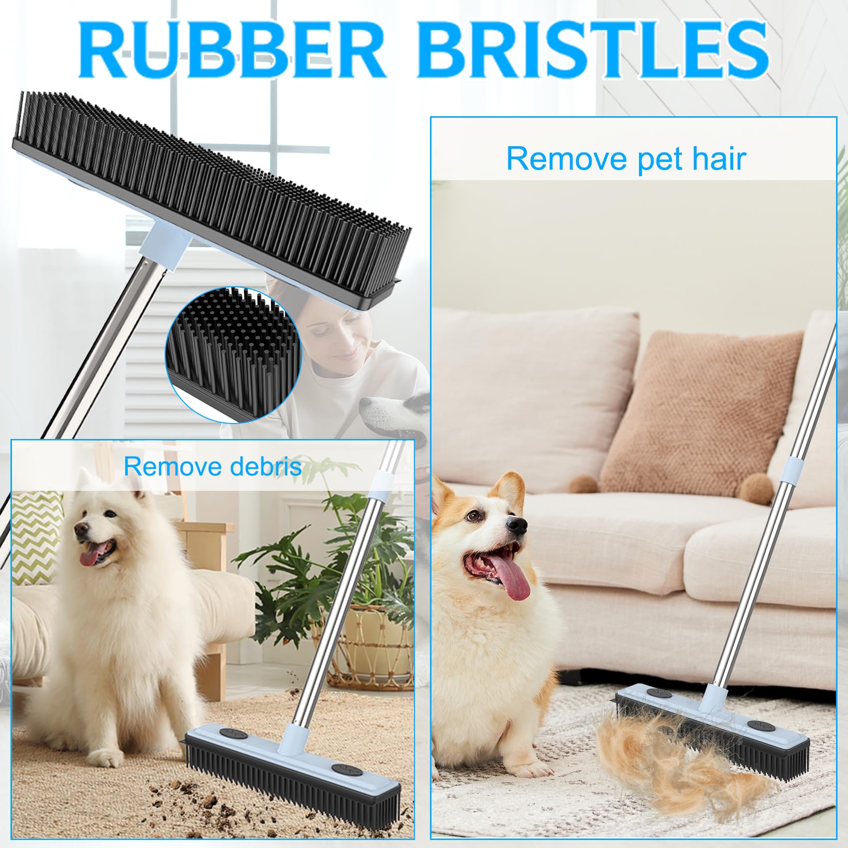 Rubber Broom Carpet Rake for Pet Hair Removal