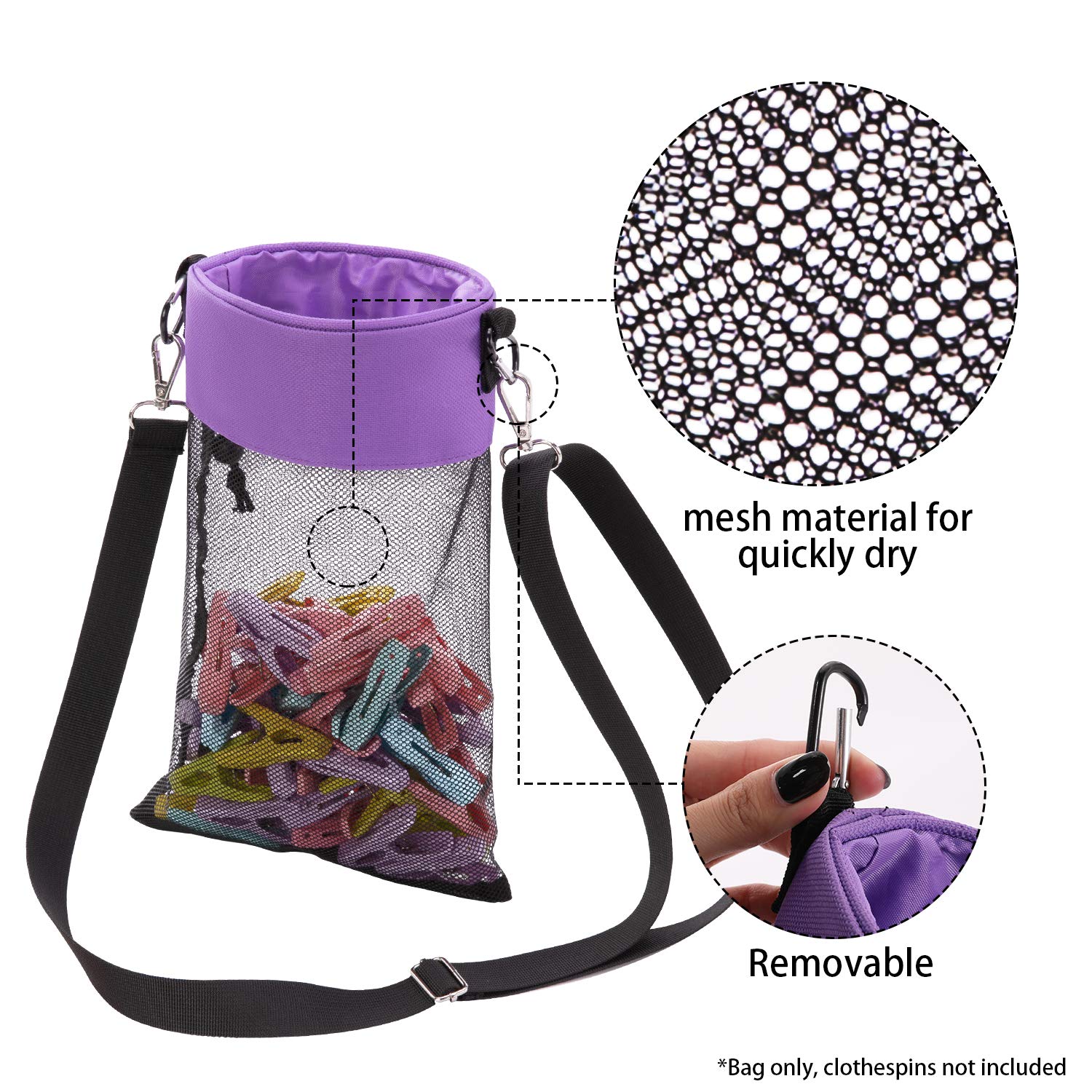 Mesh Clothespin Bag with Hooks Hanging Clothes Pin Bag with Drawstring Closure Clothespin Holder