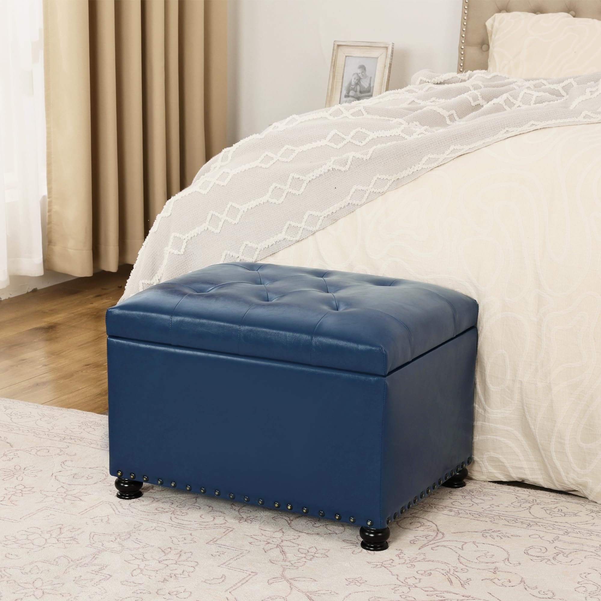 Faux Leather Storage Ottoman Bench Rectangle 24 Inch Foot Rest Ottomans