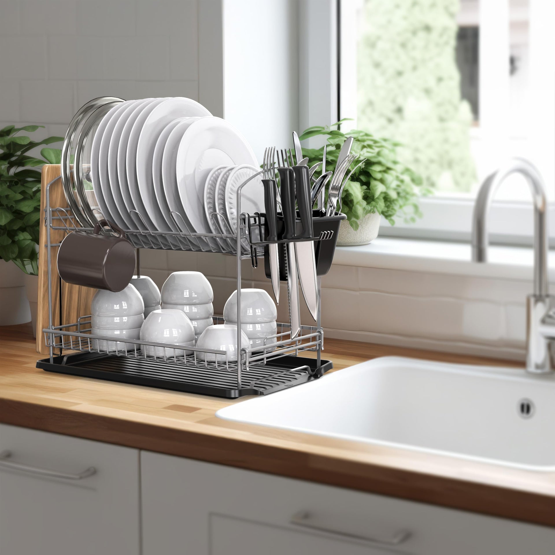 2 Tier Dish Rack with Drainboard